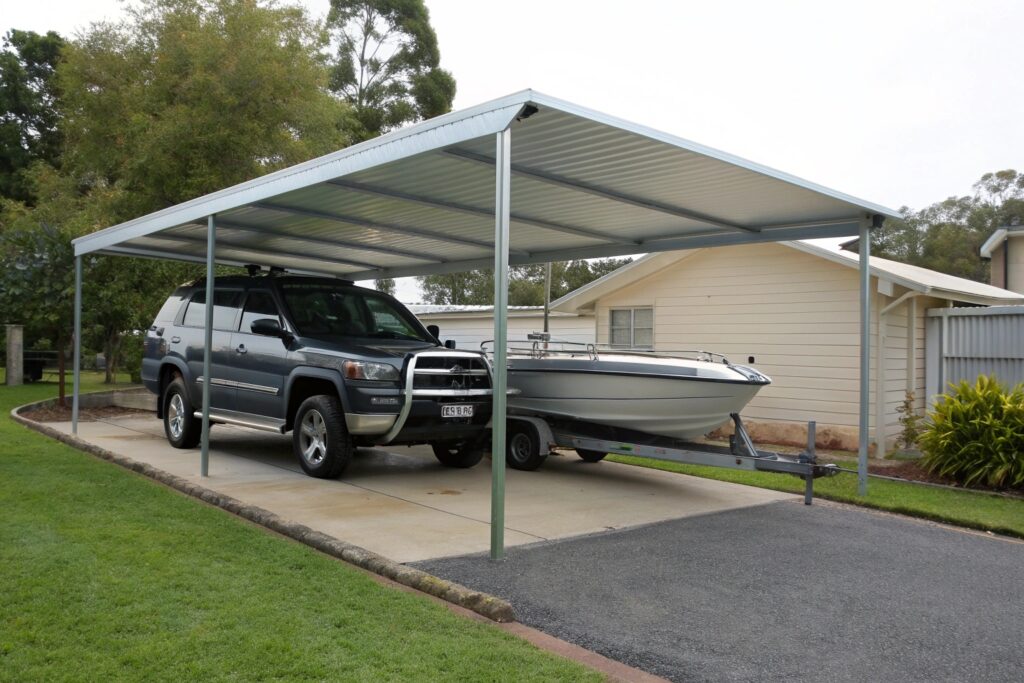 Extra-tall single carport sheltering a 4WD vehicle in Condon