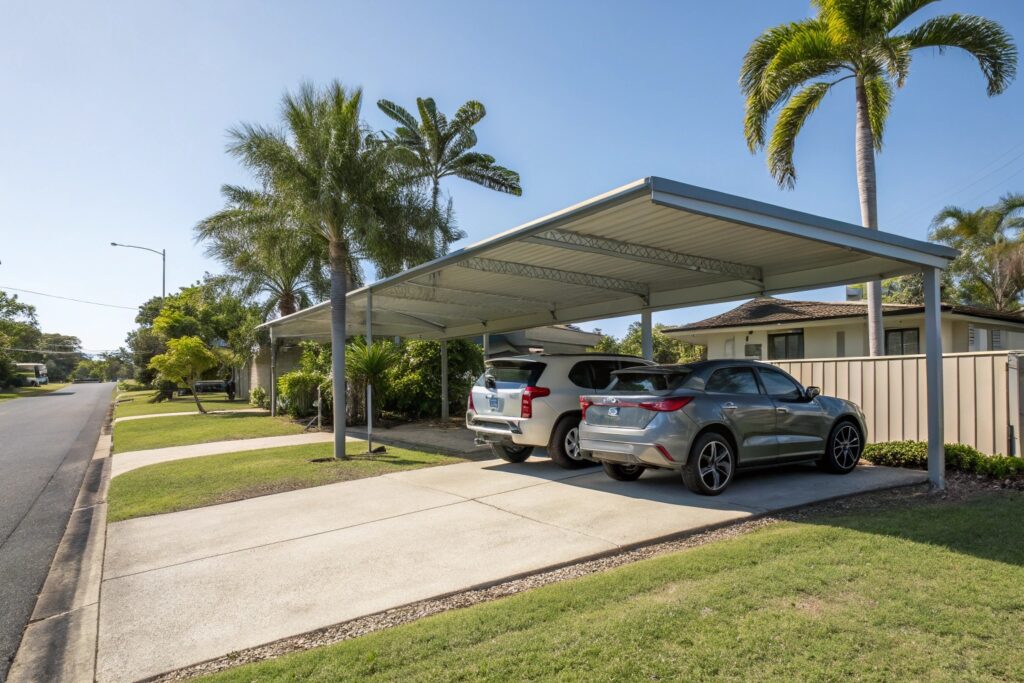 Modern double carport with Colorbond roofing protecting vehicles at a Vincent home