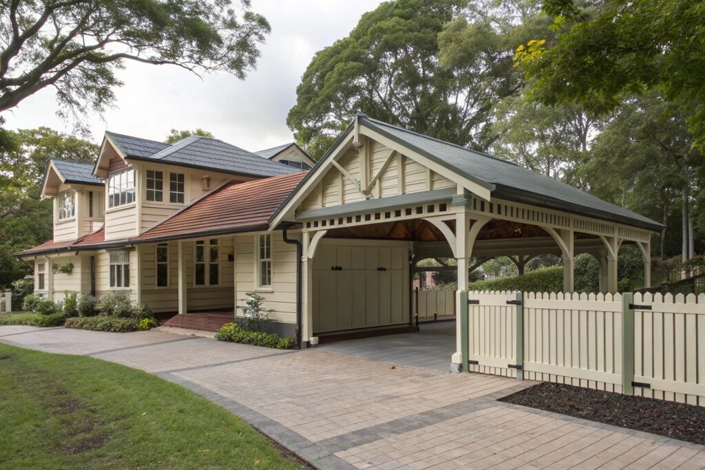 Heritage-style carport complementing a classic Queenslander home in Mundingburra