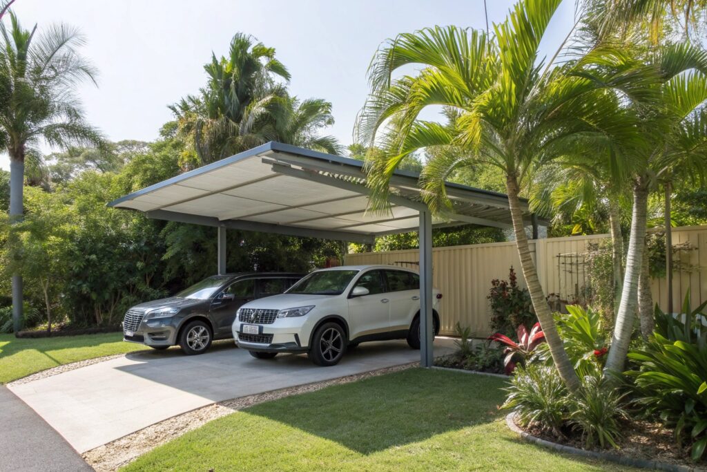 Modern double carport attached to a suburban Queenslander home in Mundingburra