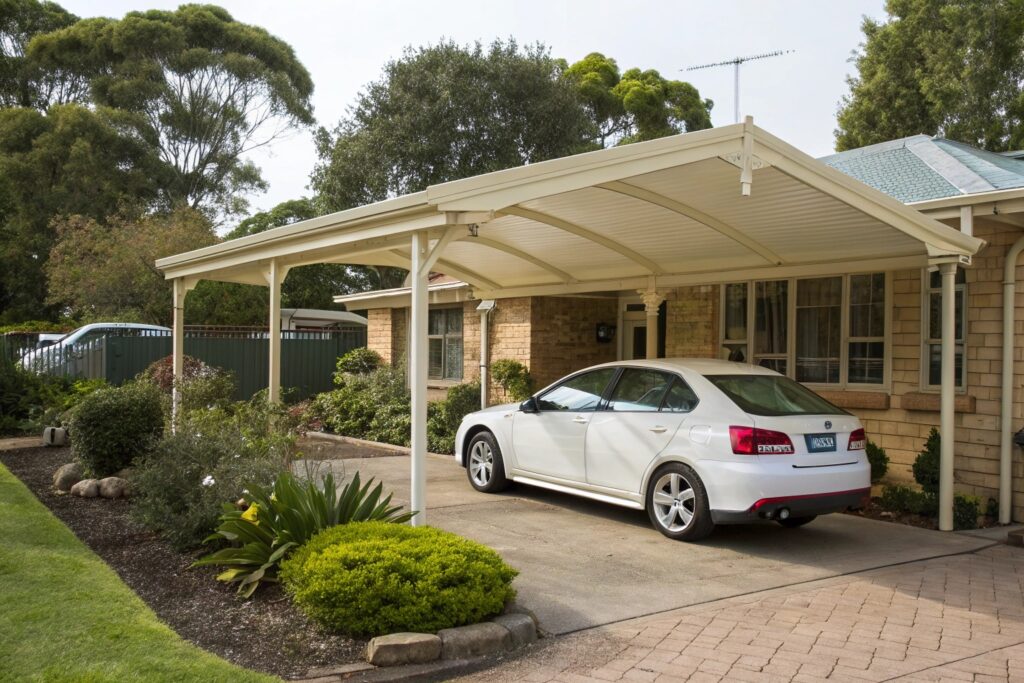 Neat single carport with cream Colorbond roofing at a South Townsville character home