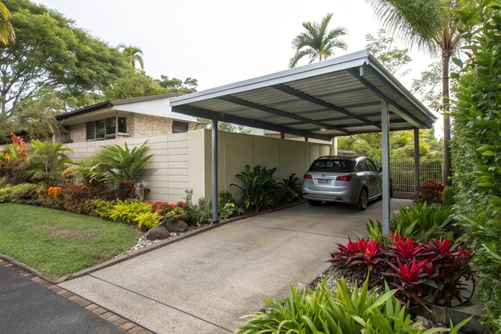 Compact single carport built on a small residential block in Railway Estate