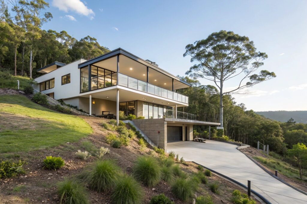 Split-level carport under construction on a hillside home in Hermit Park