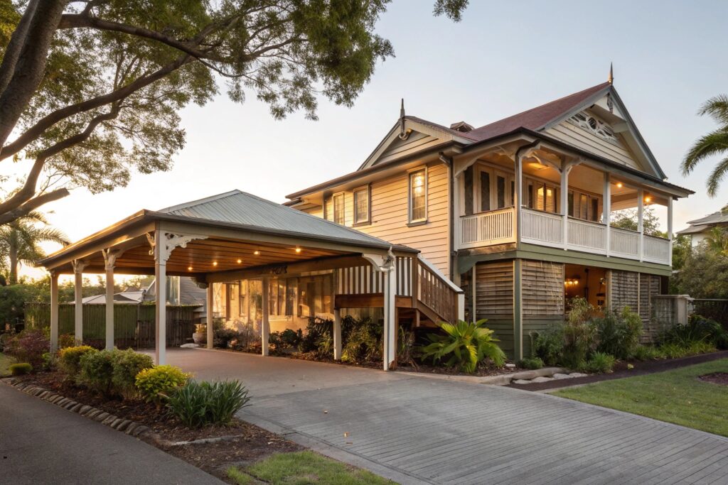 Heritage-style carport at a traditional Queenslander character home in Rowes Bay