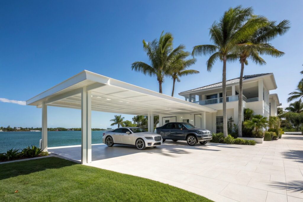 Luxury waterfront home in Rowes Bay with a premium carport protecting the owner's vehicle